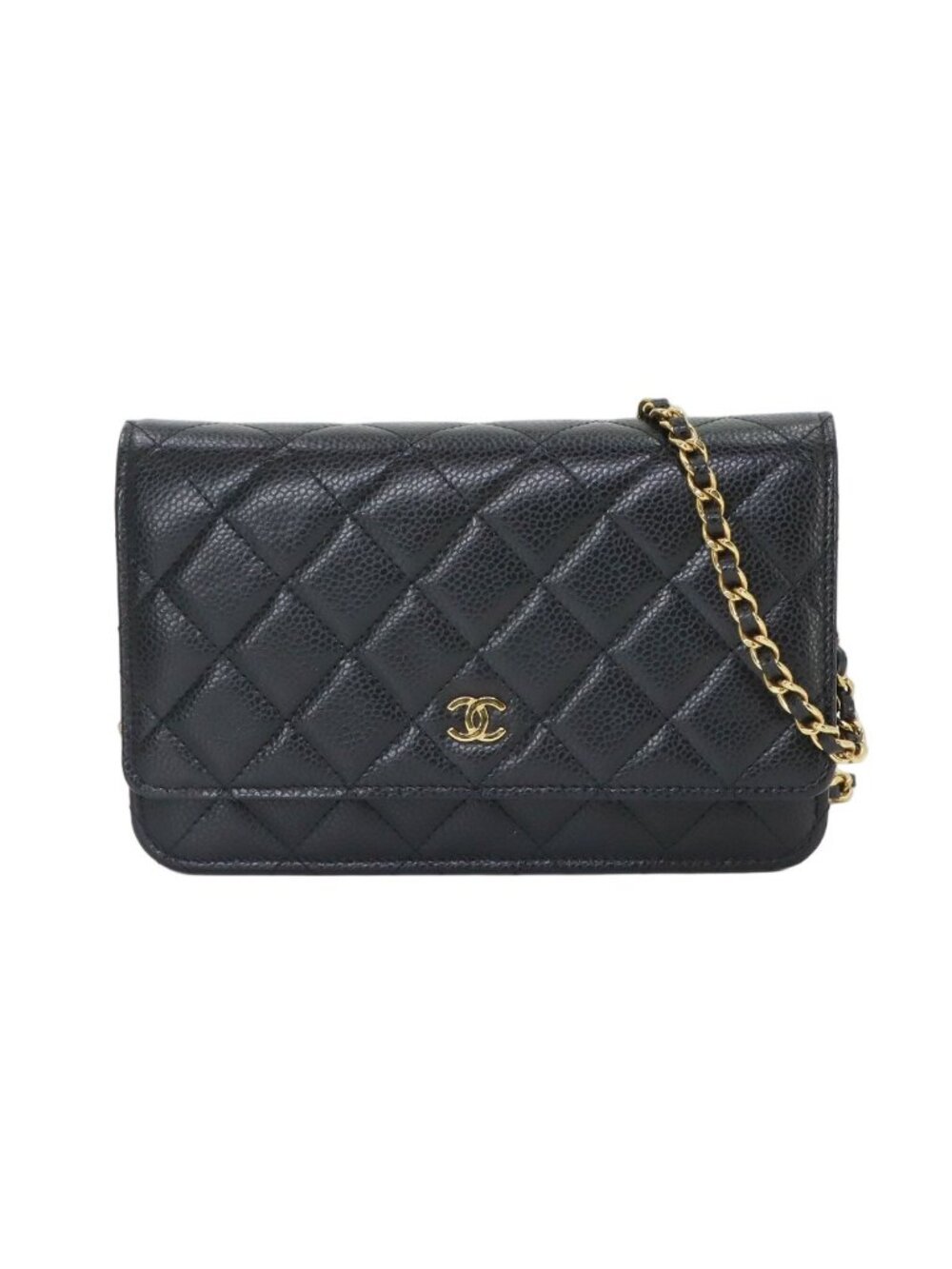 Chanel Quilted Classic Chain Wallet Caviar Leather Black Shoulder Bag